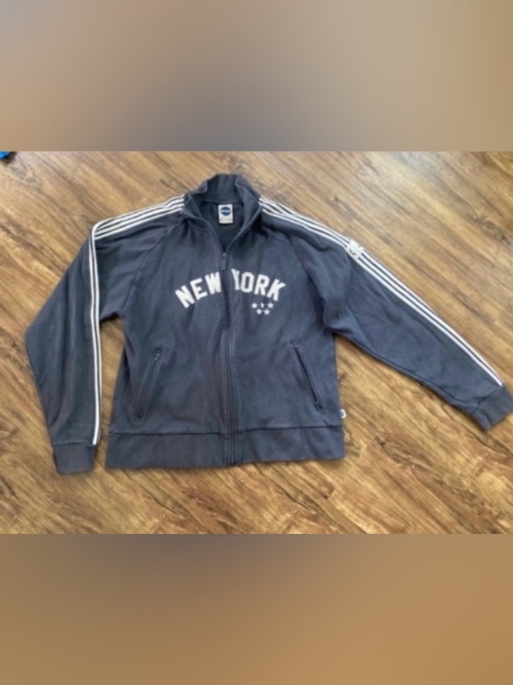 Blue Marlin Men’s Blue Gray New York Zip-Up Track Jacket with Striped Sleeves